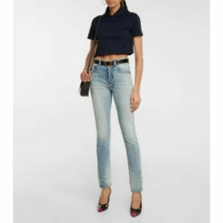 Hot Sale ⭐ Saint Laurent Cotton Piqué Cropped Polo 👕 Shirt 😀