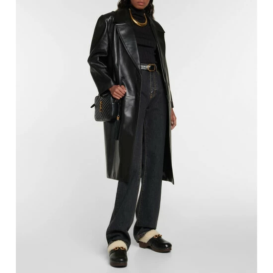 Best Sale ❤️ Saint Laurent Le Maillon Leather And Shearling Clogs ⌛