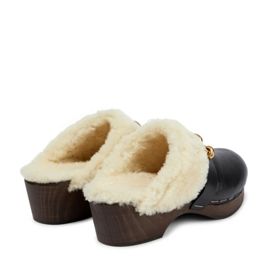 Best Sale ❤️ Saint Laurent Le Maillon Leather And Shearling Clogs ⌛ - Image 2