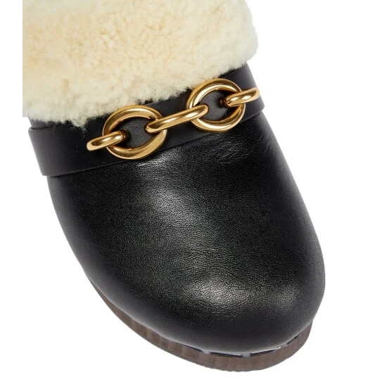 Best Sale ❤️ Saint Laurent Le Maillon Leather And Shearling Clogs ⌛ - Image 5