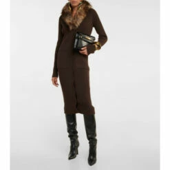 Best Sale ๐ฅ Saint Laurent Faux Fur-trimmed Wool Midi ๐ Dress โค๏ธ