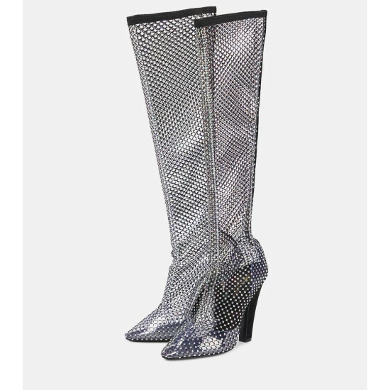 Discount 💯 Saint Laurent Embellished Mesh Knee-high 🥾 Boots 👍 - Image 4