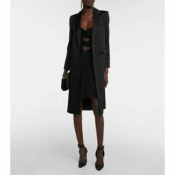 Budget 🔥 Saint Laurent Single-breasted Crêpe Satin 🧥 Coat 🎁