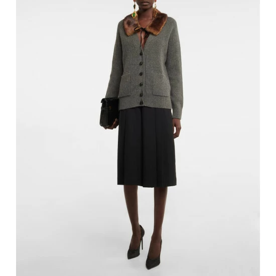 Cheapest ๐ Saint Laurent Faux Fur-trimmed Camel Hair Cardigan ๐ - Image 2