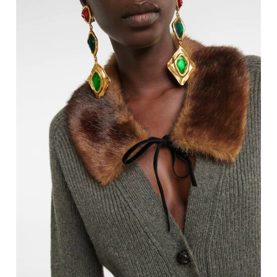 Cheapest ๐ Saint Laurent Faux Fur-trimmed Camel Hair Cardigan ๐ - Image 4