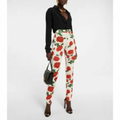 Discount 🔔 Saint Laurent Floral High-rise Slim Jersey Pants 🌟