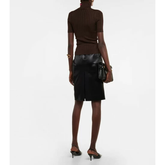 Flash Sale 🛒 Saint Laurent Ribbed-knit Turtleneck Silk Top ⌛ - Image 2