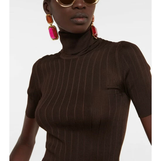 Flash Sale 🛒 Saint Laurent Ribbed-knit Turtleneck Silk Top ⌛ - Image 3