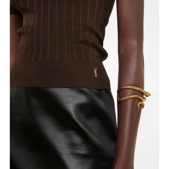 Flash Sale 🛒 Saint Laurent Ribbed-knit Turtleneck Silk Top ⌛ - Image 4