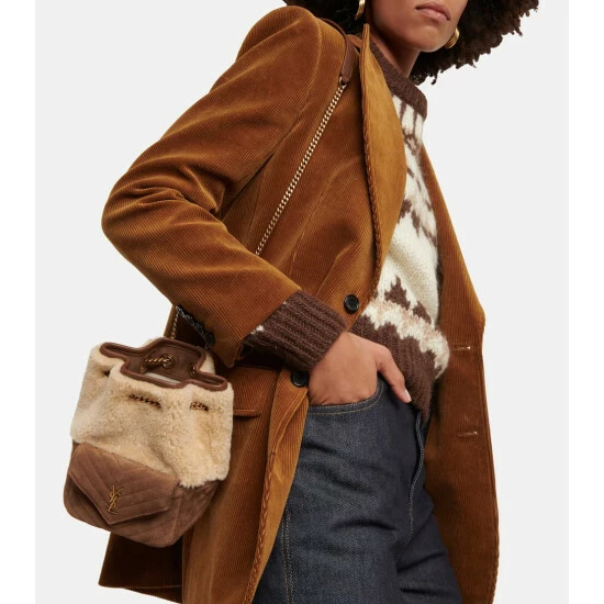 Buy ๐ Saint Laurent Joe Mini Shearling-paneled Bucket Bag โ