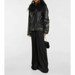 Top 10 🌟 Saint Laurent Feather-trimmed Leather Biker Jacket 😀