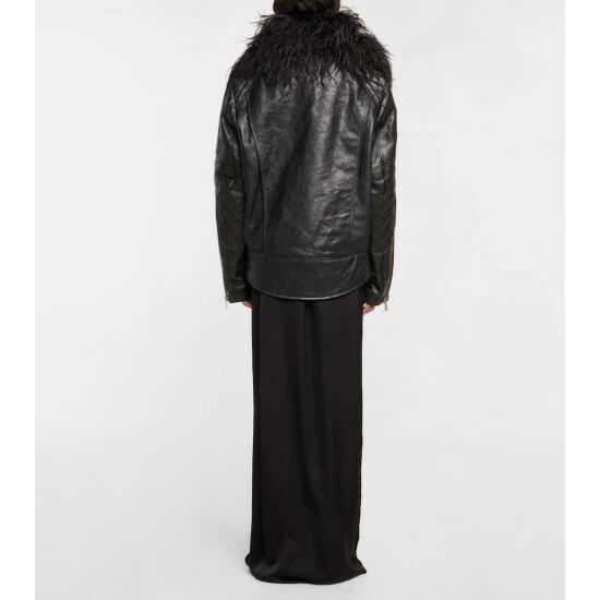 Top 10 🌟 Saint Laurent Feather-trimmed Leather Biker Jacket 😀 - Image 2