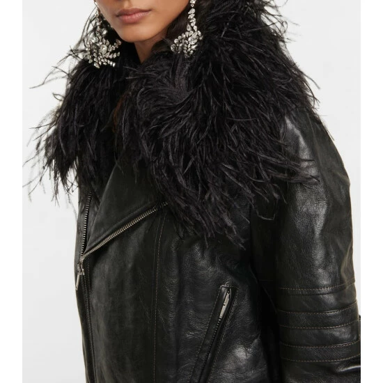 Top 10 🌟 Saint Laurent Feather-trimmed Leather Biker Jacket 😀 - Image 3