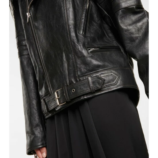 Top 10 🌟 Saint Laurent Feather-trimmed Leather Biker Jacket 😀 - Image 4