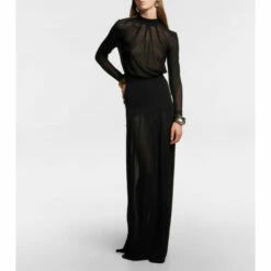 Wholesale 🧨 Saint Laurent Semi-sheer Mockneck Tulle Gown 👏