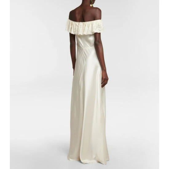 Best Pirce ๐งจ Saint Laurent Lace-trimmed Satin Gown โจ - Image 2