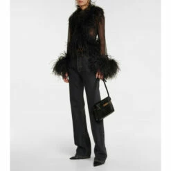 Coupon 🛒 Saint Laurent Feather-trimmed Silk Blouse 🤩