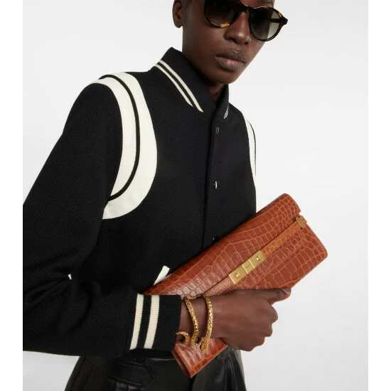 Best deal ⭐ Saint Laurent Manhattan Croc-effect Leather Clutch ❤️