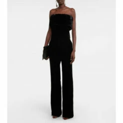 Promo 🎉 Saint Laurent Faux Fur-trimmed Cupro Velvet Jumpsuit 🌟