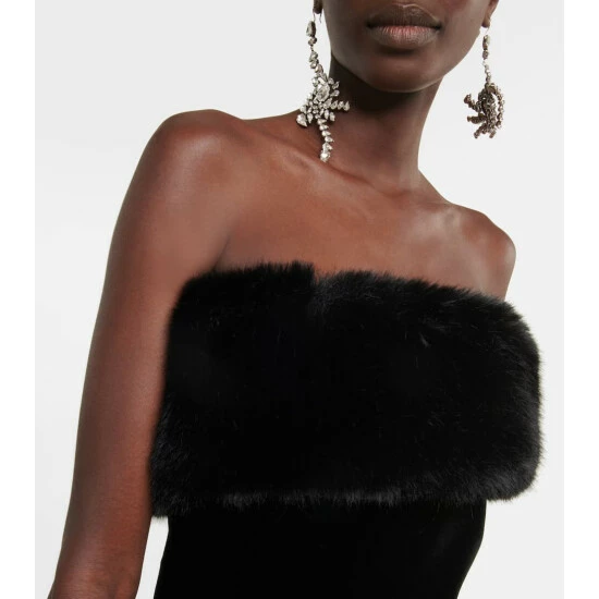 Promo ๐ Saint Laurent Faux Fur-trimmed Cupro Velvet Jumpsuit ๐ - Image 3