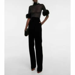 Promo 💯 Saint Laurent Faux Fur-trimmed Sheer Silk Top 👍