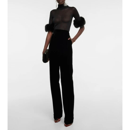 Promo 💯 Saint Laurent Faux Fur-trimmed Sheer Silk Top 👍