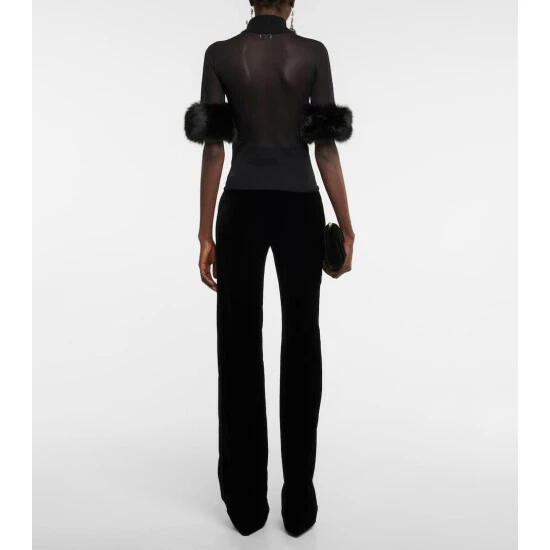 Promo 💯 Saint Laurent Faux Fur-trimmed Sheer Silk Top 👍 - Image 2