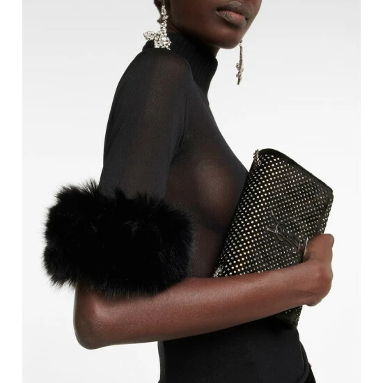 Promo 💯 Saint Laurent Faux Fur-trimmed Sheer Silk Top 👍 - Image 3