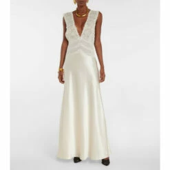 Promo ๐ Saint Laurent Crรชpe Satin And Lace Maxi ๐ Dress ๐