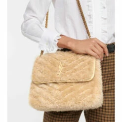Outlet ⌛ Saint Laurent Niki Medium Shearling Shoulder Bag 😉