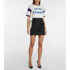 Budget 🎁 Saint Laurent Logo Striped Cotton-blend T-shirt 😀