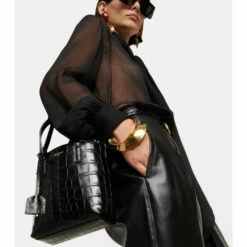 Coupon ⌛ Saint Laurent Paris Mini Croc-effect Leather Tote Bag 🧨