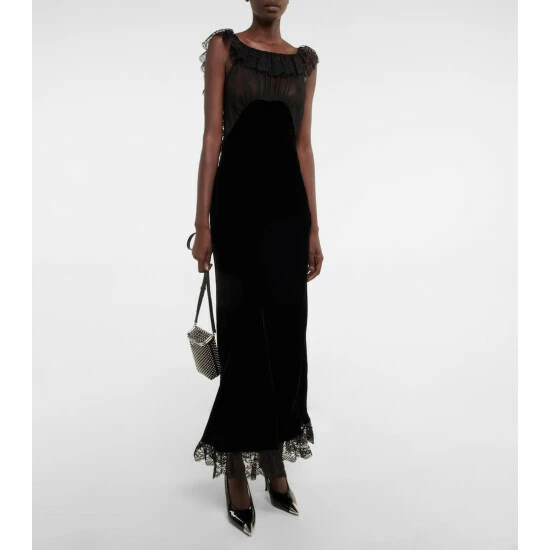 Promo ๐ฅ Saint Laurent Lace-trimmed Velvet ๐ Dress โ