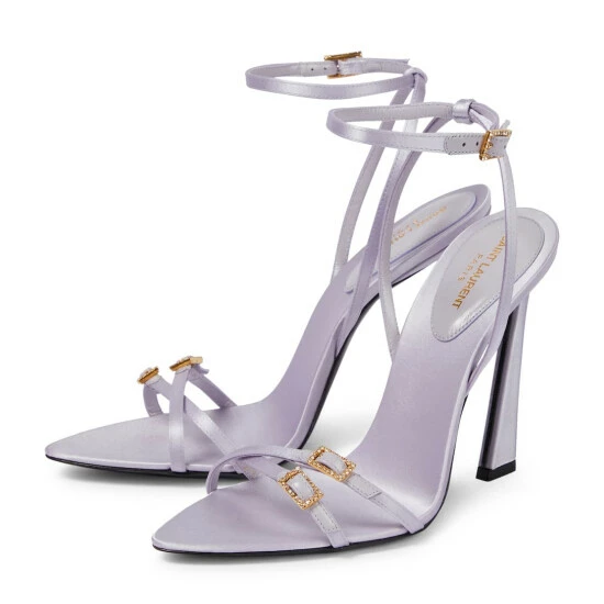 Coupon 👍 Saint Laurent Embellished Satin 🩴 Sandals 🔔 - Image 4