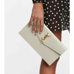 New 😀 Saint Laurent Uptown Croc-effect Leather Clutch ❤️