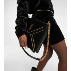 Outlet ✨ Saint Laurent Gaby Small Satin And Leather Shoulder Bag 🔥