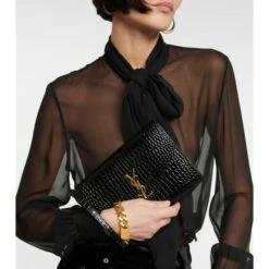 Budget 🧨 Saint Laurent Cassandre Croc-effect Leather Pouch 🥰