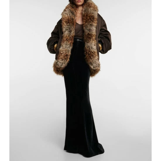 Cheap ๐งจ Saint Laurent Faux Fur-trimmed Satin Bomber Jacket ๐