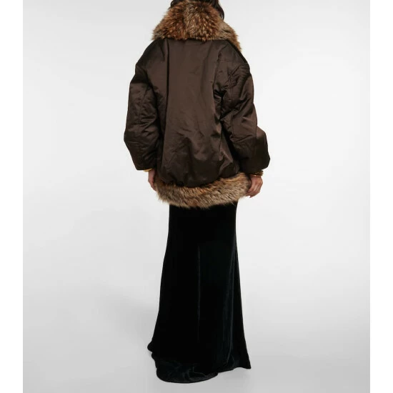 Cheap ๐งจ Saint Laurent Faux Fur-trimmed Satin Bomber Jacket ๐ - Image 2