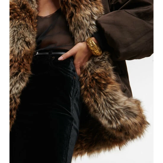 Cheap ๐งจ Saint Laurent Faux Fur-trimmed Satin Bomber Jacket ๐ - Image 3