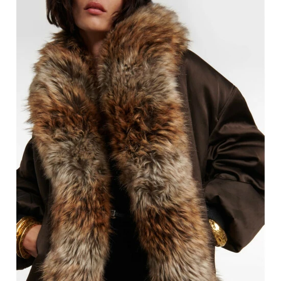 Cheap ๐งจ Saint Laurent Faux Fur-trimmed Satin Bomber Jacket ๐ - Image 4