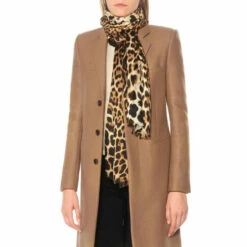 Outlet 😀 Saint Laurent Leopard Print Silk Scarf 🎁
